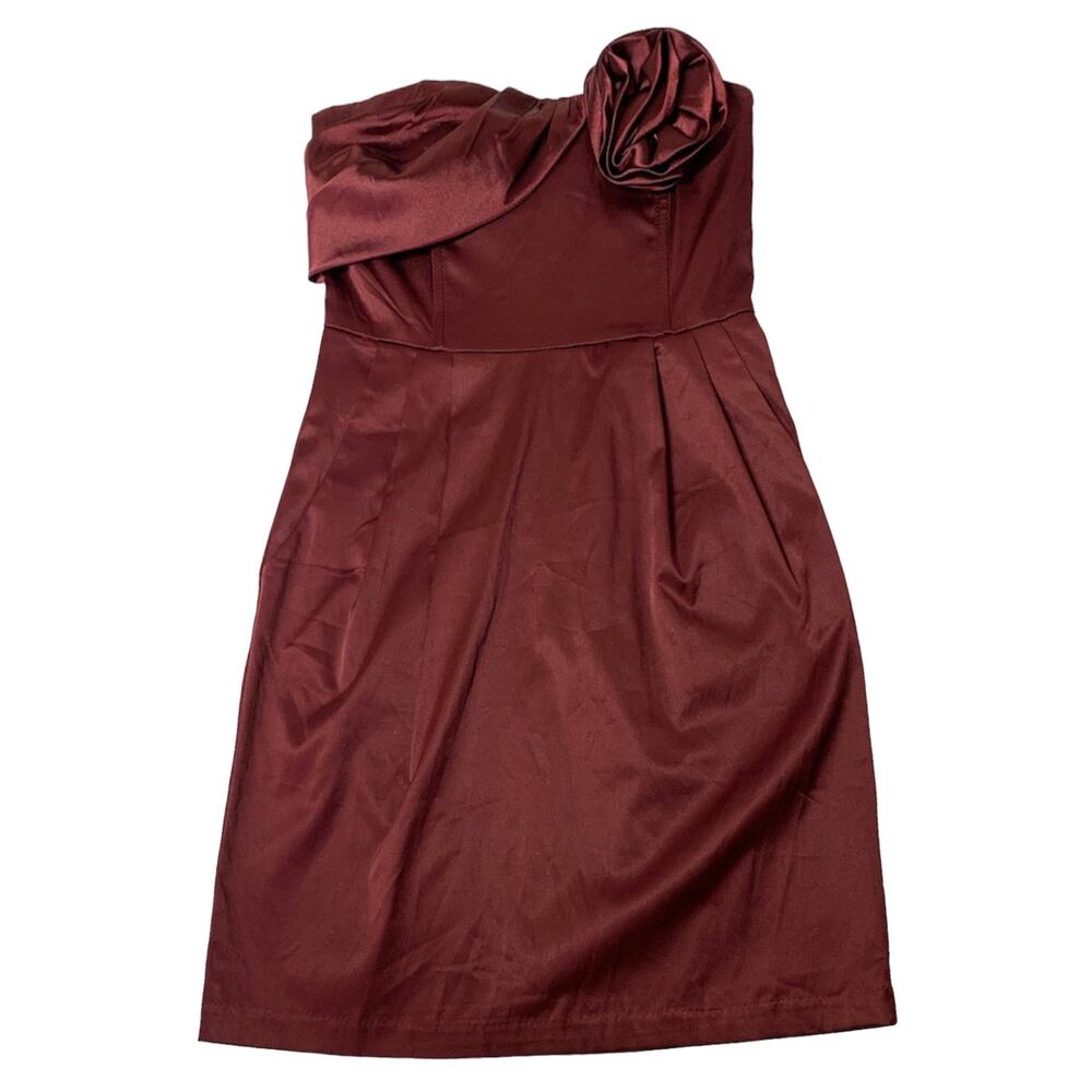 CR SIGNATURE Dark Red Tube Top Floral Mini Formal Dress Small